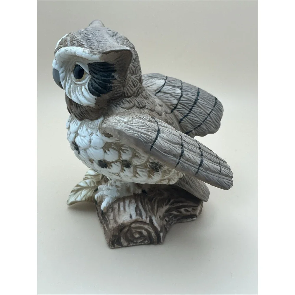 Vintage‎ Homco Great Horned Owl Ceramic Figurine, Taiwan, 1980s.